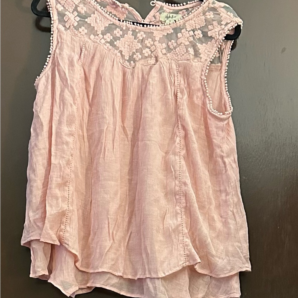 Style & Co. Pink Sleeveless Ruffled Blouse